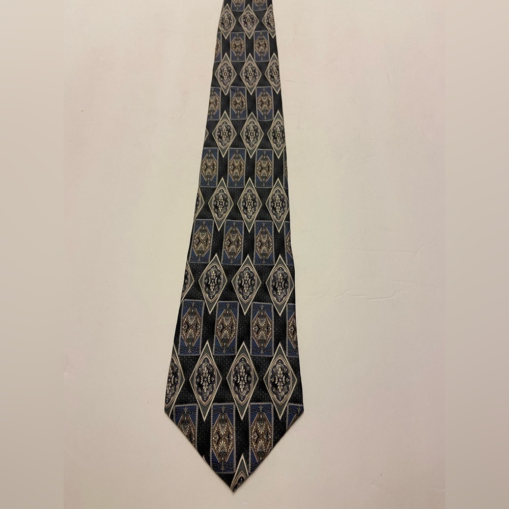 𝅺CONTE di Milano Men's Silk Tie 60" X 3.75" Multi-Color Geometric blue Gold